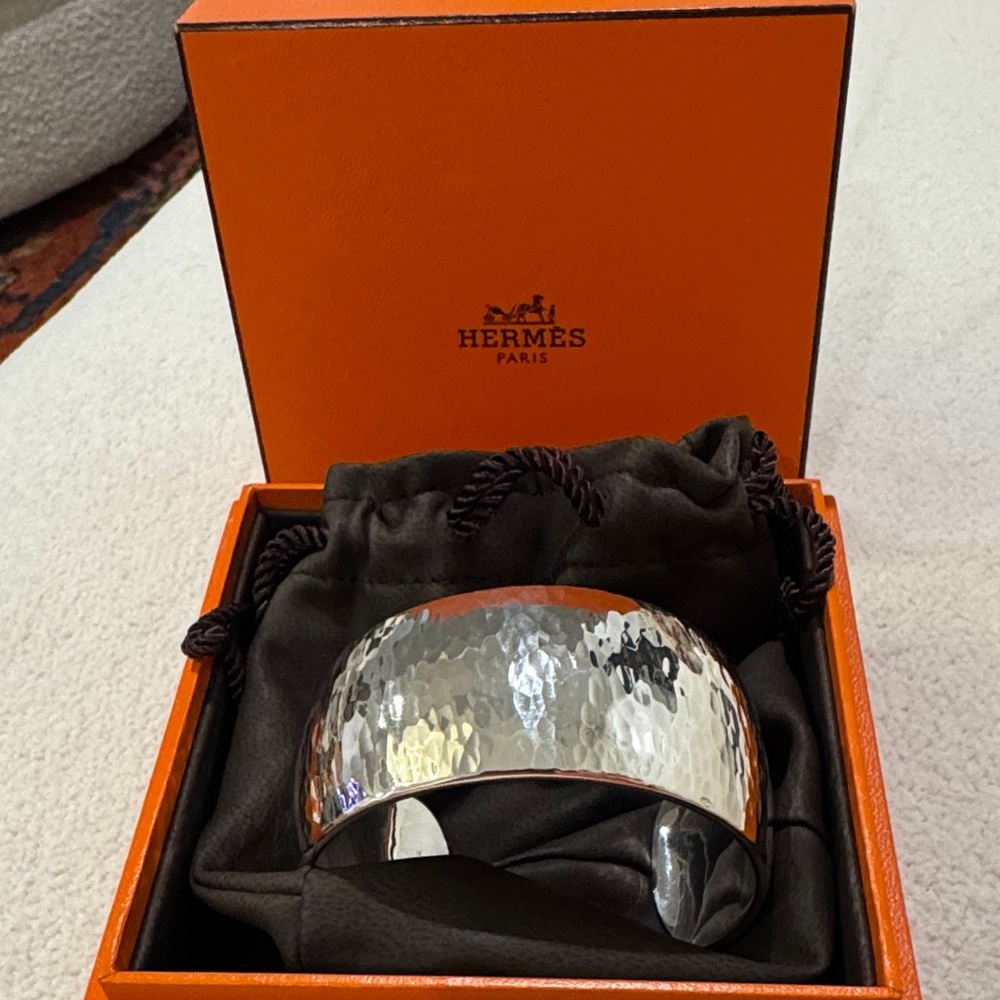 Hermes Hammered Silver Cuff Bracelet